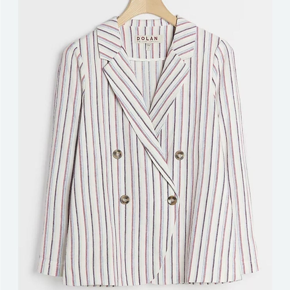 ANTHROPOLOGIE Dolan Left Coast Anna Double Breasted Striped Blazer Linen Small